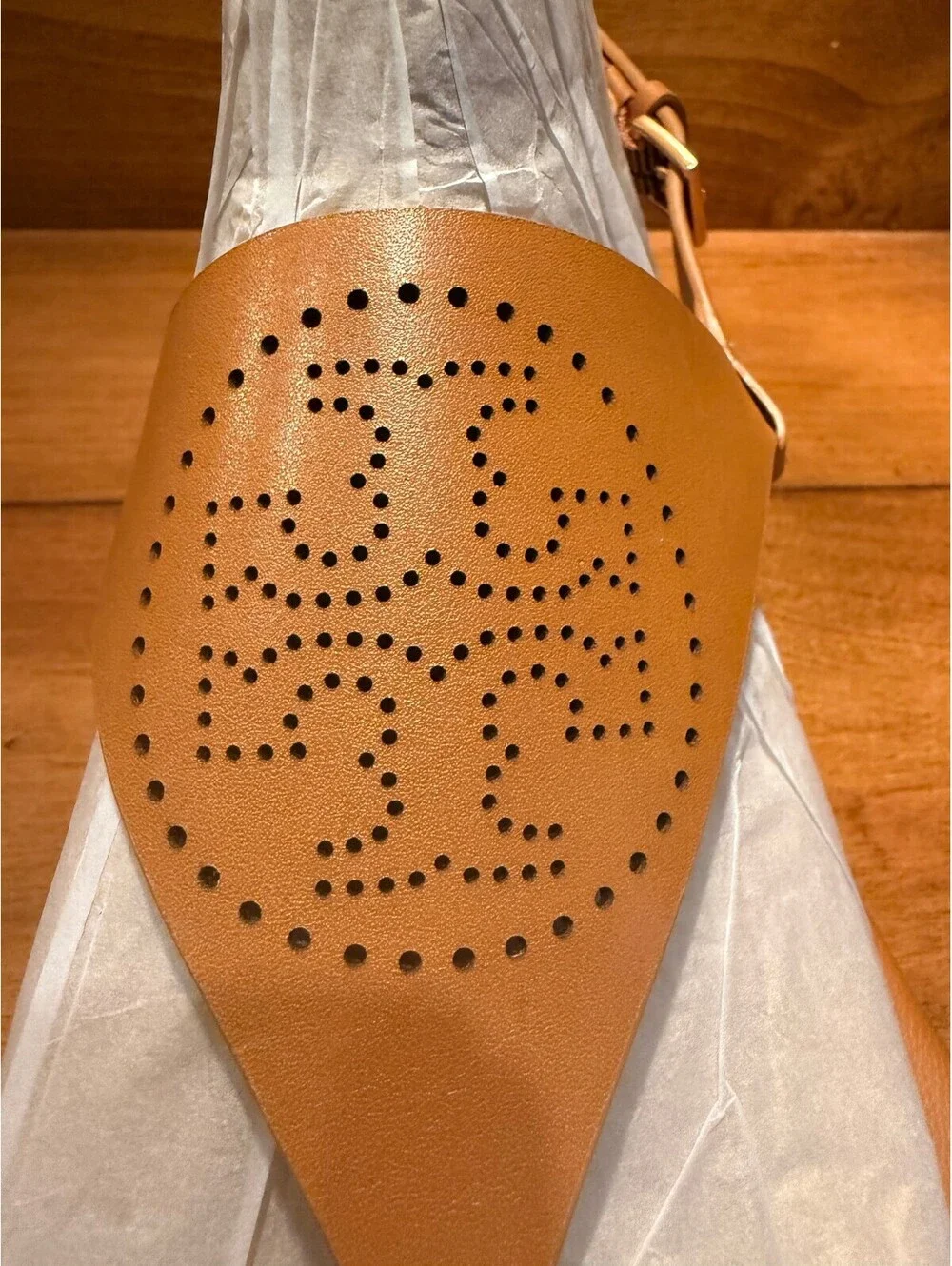 New Tory Burch Capri Perforated Logo Leather Slingback Sandals Women's Size 9